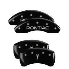 Load image into Gallery viewer, MGP 4 Caliper Covers Engraved Front Pontiac Engraved Rear Arrow Black finish silver ch