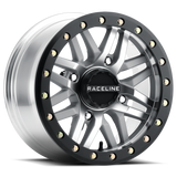 Raceline A91MA Ryno 15x10in/4x156 BP/0mm Offset/132.5mm Bore - Machined & Black Ring Beadlock Wheel