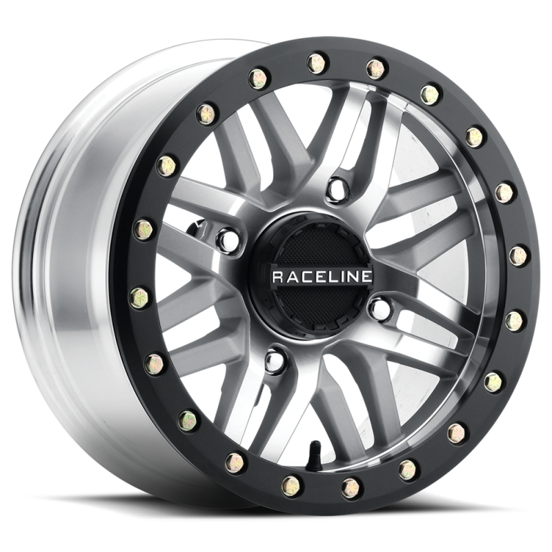 Raceline A91MA Ryno 15x10in/4x137 BP/0mm Offset/110.18mm Bore - Machined & Black Ring Beadlock Wheel