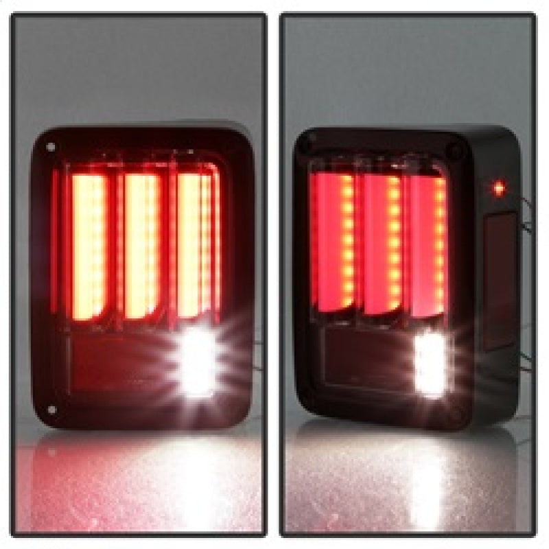 Spyder 07-16 Jeep Wrangler Version 2 Light Bar LED Tail Lights - Red Clear (ALT-YD-JWA07V2-LBLED-RC)