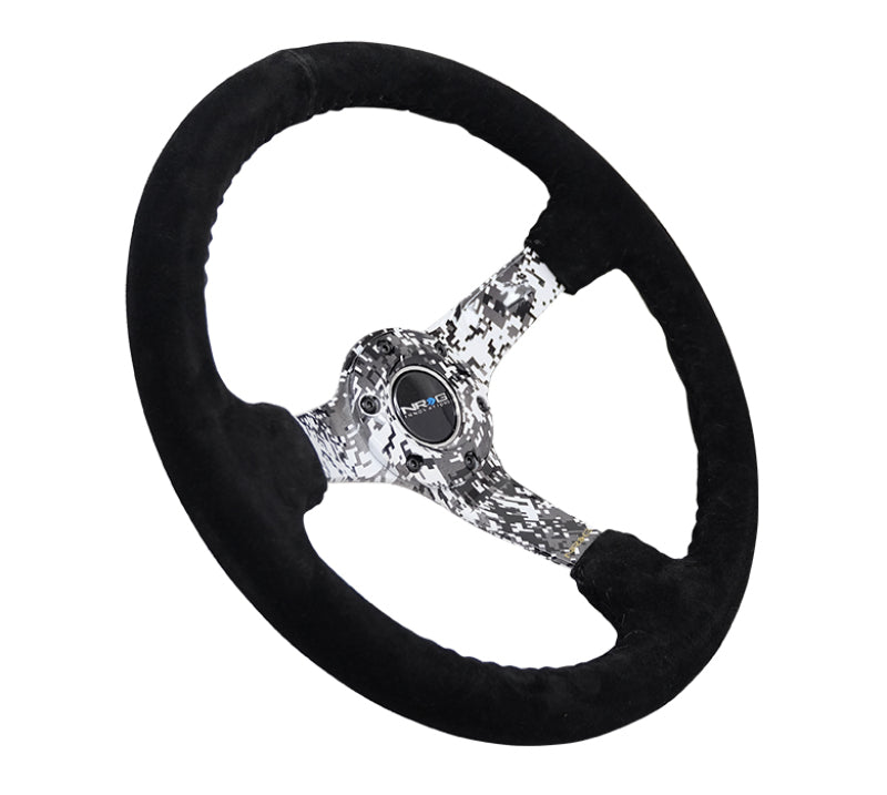 NRG Reinforced Steering Wheel (350mm / 3in. Deep) Blk Suede w/Hydrodipped Digi-Camo Spokes