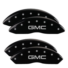 Load image into Gallery viewer, MGP 4 Caliper Covers Engraved Front &amp; Rear GMC Black Finish Silver Char 2009 GMC Savana 2500