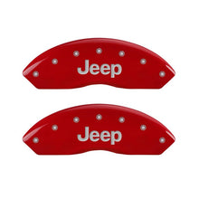 Load image into Gallery viewer, MGP 4 Caliper Covers Engraved Front JEEP Engraved Rear JEEP Grill logo Red finish silver ch