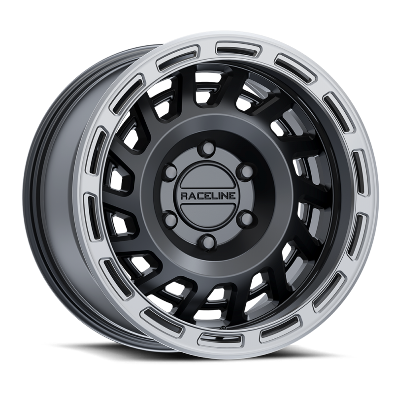 Raceline 957BS Halo 18x9in / 8x165.1 BP / -12mm Offset / 130.81mm Bore - Black & Silver Lip Wheel