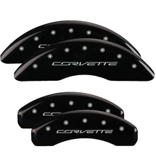 Load image into Gallery viewer, MGP 4 Caliper Covers Engraved Front &amp; Rear C7/Corvette Black finish silver ch