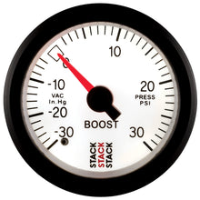 Load image into Gallery viewer, Autometer Stack 52mm -30INHG to +30 PSI (Incl T-Fitting) Mechanical Boost Pressure Gauge - White