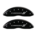 MGP 4 Caliper Covers Engraved Front & Rear With stripes/Charger Black finish silver ch