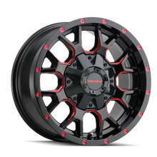 Load image into Gallery viewer, Mayhem 8015 Warrior 17x9 / 6x135 BP / -12mm Offset / 106mm Hub Black w/ Prism Red Wheel