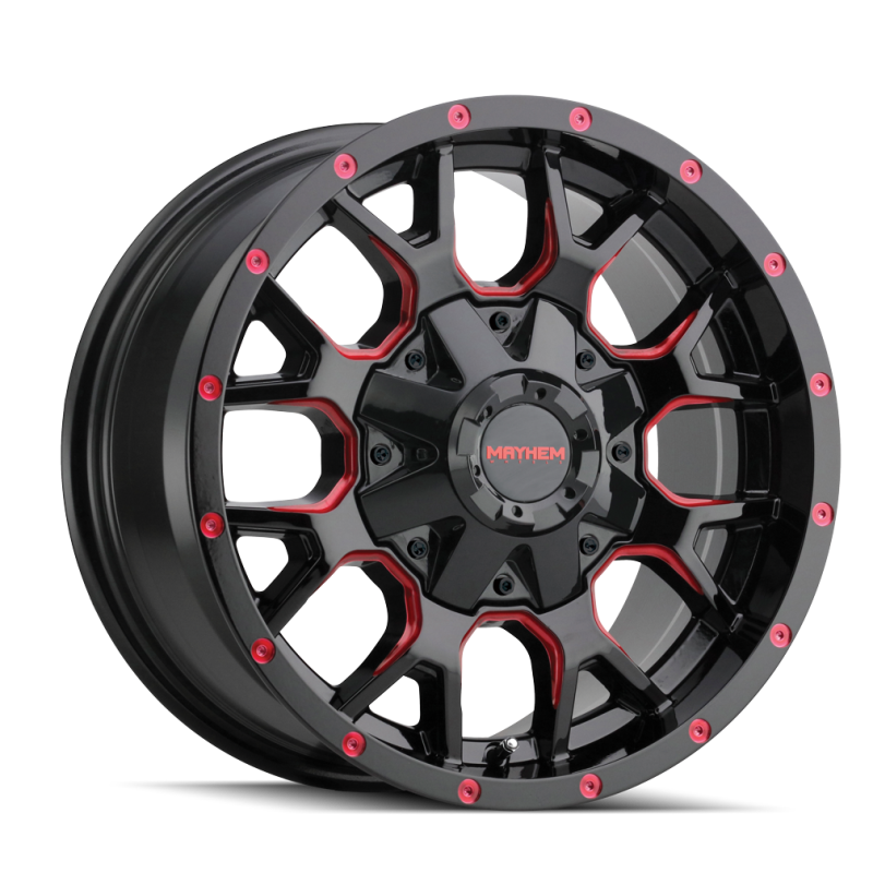 Mayhem 8015 Warrior 18x9 / 5x139.7 BP / 18mm Offset / 110mm Hub Black w/ Prism Red Wheel