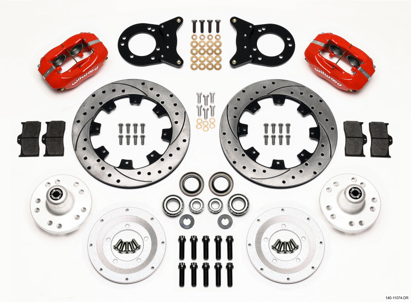 Wilwood Forged Dynalite Front Kit 12.19in Drill Red 1970-1973 Mustang Disc & Drum Spindle