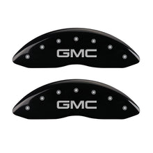 Load image into Gallery viewer, MGP Front set 2 Caliper Covers Engraved Front GMC Black finish silver ch