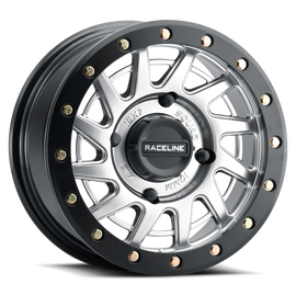 Raceline A12SB Squad 15x7in/4x156 BP/38mm Offset/132.5mm Bore - Silver & Black Ring Beadlock Wheel