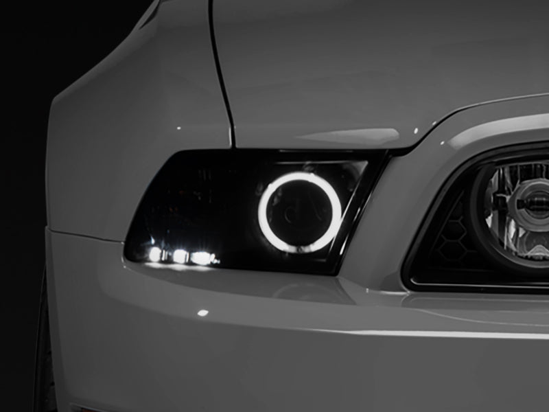 Raxiom 13-14 Ford Mustang w/ Factory HIDLED Halo Projector Headlights- Black Housing (Smoked Lens)