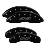 MGP 4 Caliper Covers Engraved Front & Rear Avalanche style/SS Black finish silver ch