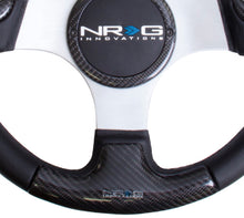 Load image into Gallery viewer, NRG Carbon Fiber Steering Wheel (350mm) Silver Frame Blk Stitching w/Rubber Cover Horn Button