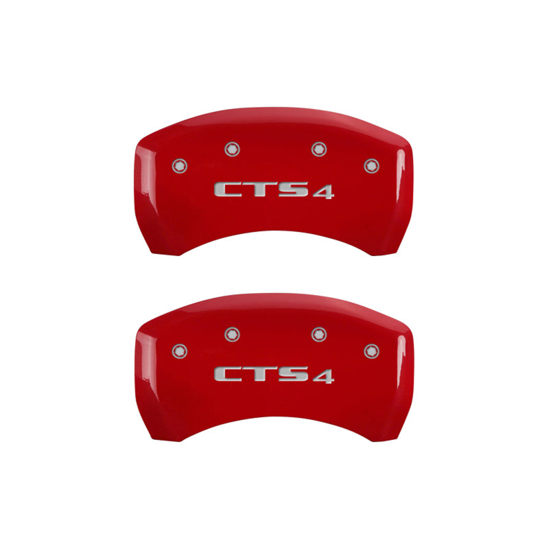 MGP 4 Caliper Covers Engraved Front Cursive/Cadillac Engraved Rear CTS4 Yellow finish black ch