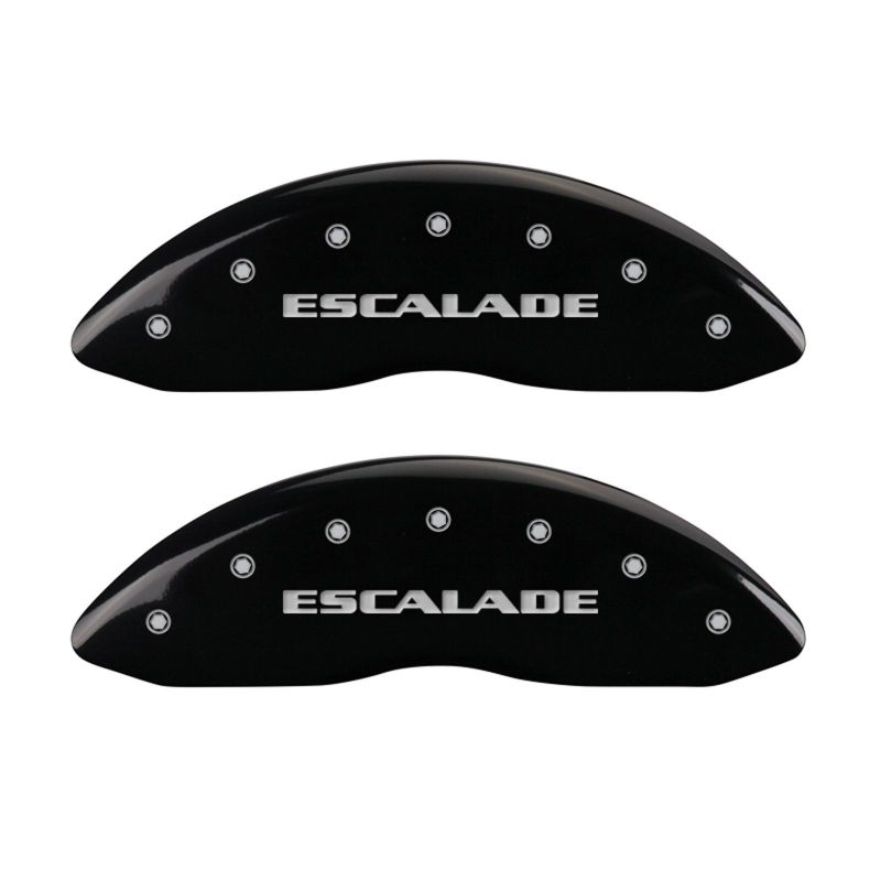 MGP 4 Caliper Covers Engraved Front Escalade Engraved Rear EXT Black finish silver ch