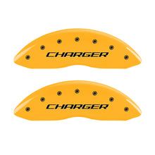 Load image into Gallery viewer, MGP 4 Caliper Covers Engraved Front Charger Rear RT Yellow Finish Black Char 2006 Dodge Charger