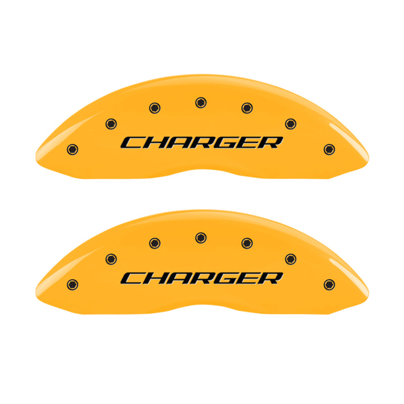 MGP 4 Caliper Covers Engraved Front Charger Rear RT Yellow Finish Black Char 2007 Dodge Charger