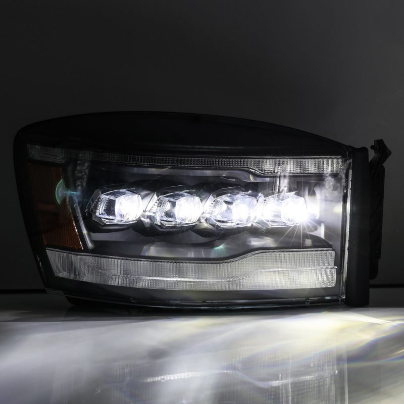 AlphaRex 06-08 Ram 1500HD NOVA LED Proj Headlights Plnk Style Alpha Blk w/Seq Signal/DRL/Amber LED