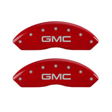 Load image into Gallery viewer, MGP 4 Caliper Covers Engraved Front &amp; Rear GMC Red finish silver ch