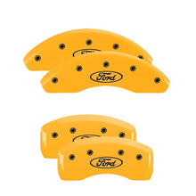 Load image into Gallery viewer, MGP 4 Caliper Covers Engraved Front Mustang Rear Sn95/Gt Yellow Finish Black Char 1997 Ford Mustang