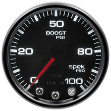 Load image into Gallery viewer, Autometer Spek-Pro Gauge Boost 2 1/16in 100psi Stepper Motor W/Peak &amp; Warn Blk/Smoke/Blk