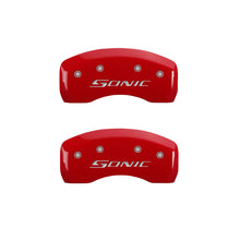 Load image into Gallery viewer, MGP 4 Caliper Covers Engraved Front &amp; Rear Sonic Red finish silver ch