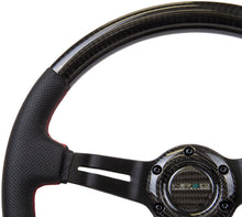 Load image into Gallery viewer, NRG Carbon Fiber Steering Wheel (350mm /1.5in. Deep) Leather Trim w/Red Stitch &amp; Slit Cutout Spokes