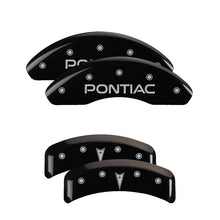 Load image into Gallery viewer, MGP 4 Caliper Covers Engraved Front Pontiac Engraved Rear Arrow Black finish silver ch