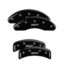 Load image into Gallery viewer, MGP 4 Caliper Covers Engraved Front &amp; Rear With stripes/Challenger Yellow finish black ch