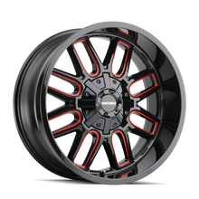 Load image into Gallery viewer, Mayhem 8107 Cogent 17x9 / 5x127 BP / -12mm Offset / 87.1mm Hub Black w/ Prism Red Wheel