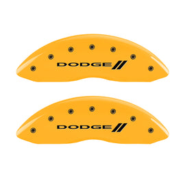 MGP 4 Caliper Covers Engraved Front & Rear With stripes/Dodge Yellow finish black ch