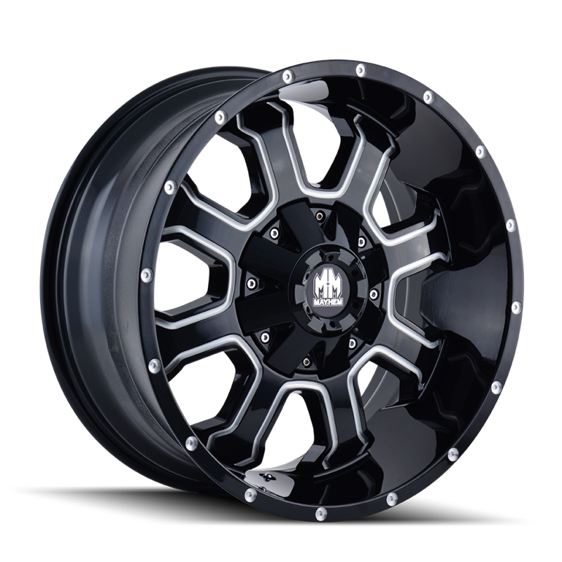 Mayhem 8103 Fierce 20x9 / 8x165.1 BP / 0mm Offset / 130.8mm Hub Black w/ Milled Spokes Wheel