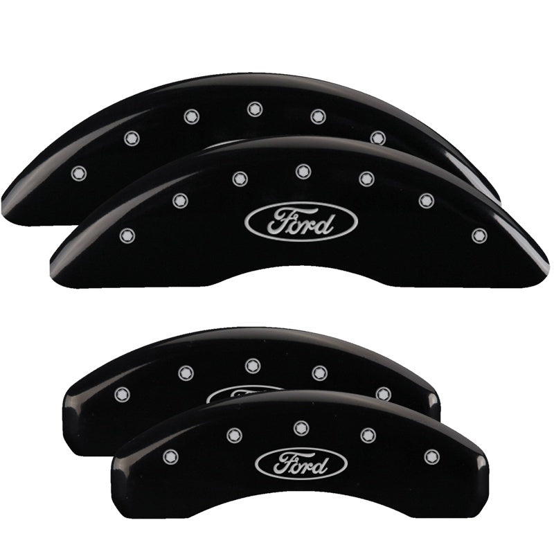 MGP 4 Caliper Covers Engraved Front & Rear Oval logo/Ford Black finish silver ch