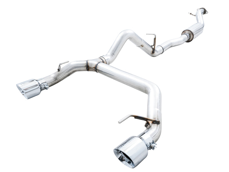 AWE Tuning 2021+ Ford Bronco 0FG Dual Rear Exit Exhaust w/Chrome Silver Tips & Bash Guard