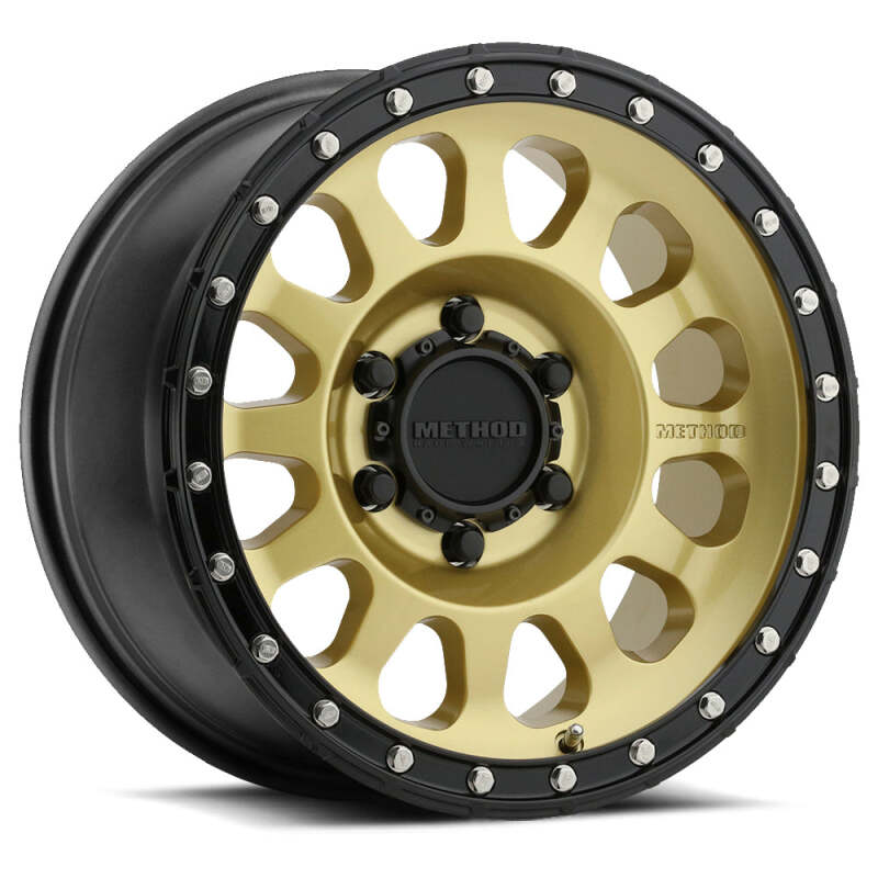 Method MR315 20x9 / 6x5.5 BP / 0mm Offset / 106.25mm CB Gold - Black Lip Wheel