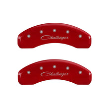 Load image into Gallery viewer, MGP 4 Caliper Covers Engraved Front &amp; Rear Cursive/Challenger Red finish silver ch