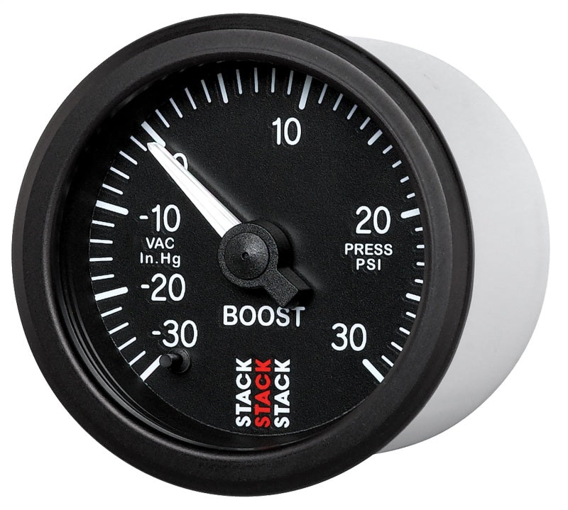 Autometer Stack 52mm -30INHG to +30 PSI (Incl T-Fitting) Pro Stepper Motor Boost Press Gauge - Black