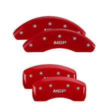 Load image into Gallery viewer, MGP 4 Caliper Covers Engraved Front Cursive/Cadillac Engraved Rear CTS4 Red finish silver ch