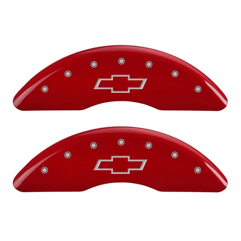 MGP 4 Caliper Covers Engraved Front & Rear Bowtie Red finish silver ch