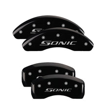 Load image into Gallery viewer, MGP 4 Caliper Covers Engraved Front &amp; Rear Sonic Black finish silver ch