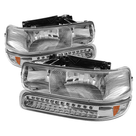 xTune Chevy Tahoe 00-06 Headlights w/ LED Bumper Lights Amber Chrome HD-JH-CSIL99-LED-SET-C