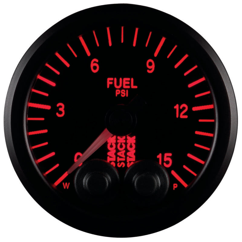 Autometer Stack 52mm 0-15 PSI 1/8in NPTF Male Pro-Control Fuel Pressure Gauge - Black