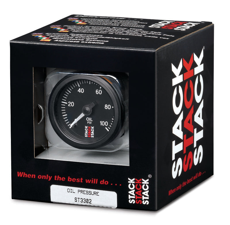 Autometer Stack 52mm 0-100 PSI 1/8in NPTF Male Pro Stepper Motor Oil Pressure Gauge - Black