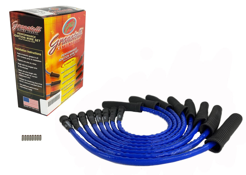 Granatelli 10-14 Ford 6.2L Perf Wire Set w/Inserts/Blue Hi-Temp Jacket/Black Fire Sleeve