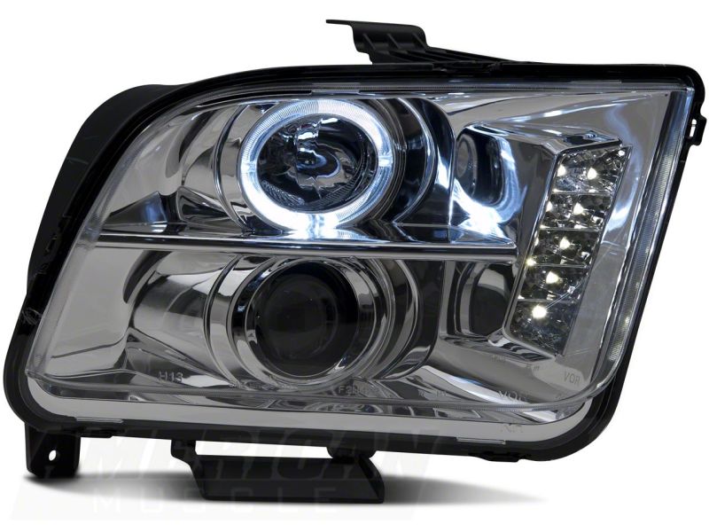 Raxiom 05-09 Ford Mustang Excluding GT500 LED Halo Projector Headlights- Chrome Housing (Clear Lens)