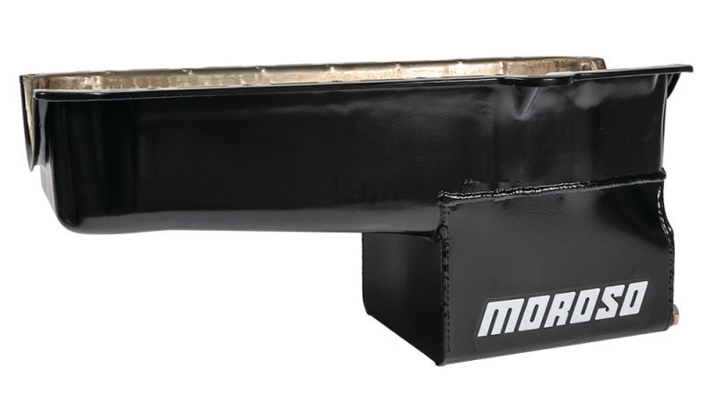 Moroso Pre-80 Chevrolet Small Block (w/Driver Side Dipstick) Wet Sump 7qt 9.5in Steel Oil Pan - Blk