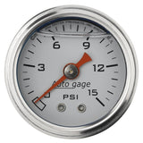 Autometer AutoGage 1.5in Liquid Filled Mechanical 0-15 PSI Fuel Pressure Gauge - White