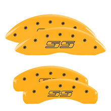 Load image into Gallery viewer, MGP 4 Caliper Covers Engraved Front &amp; Rear Avalanche style/SS Yellow finish black ch